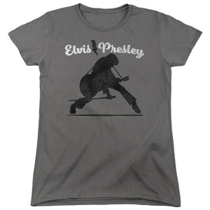 AN OFFCIALLY LICENSED ELVIS PRESLEY OVERPRINT WOMEN'S REGULAR FIT T-SHIRT CHARCOAL