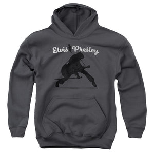 AN OFFCIALLY LICENSED ELVIS PRESLEY OVERPRINT YOUTH HOODIE CHARCOAL
