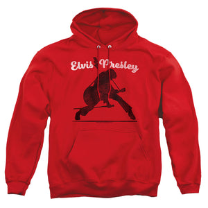 AN OFFCIALLY LICENSED ELVIS PRESLEY OVERPRINT ADULT UNISEX PULLOVER HOODIE RED