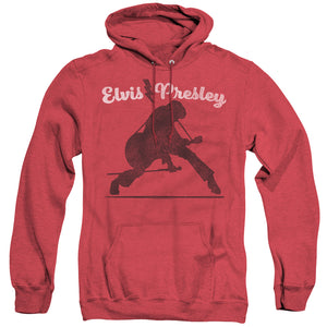 AN OFFCIALLY LICENSED ELVIS PRESLEY OVERPRINT ADULT UNISEX HEATHER PULLOVER HOODIE RED