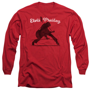 AN OFFCIALLY LICENSED ELVIS PRESLEY OVERPRINT MEN'S LONG SLEEVE T-SHIRT RED