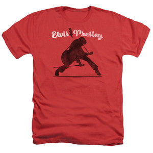 AN OFFCIALLY LICENSED ELVIS PRESLEY OVERPRINT MEN'S HEATHER T-SHIRT RED