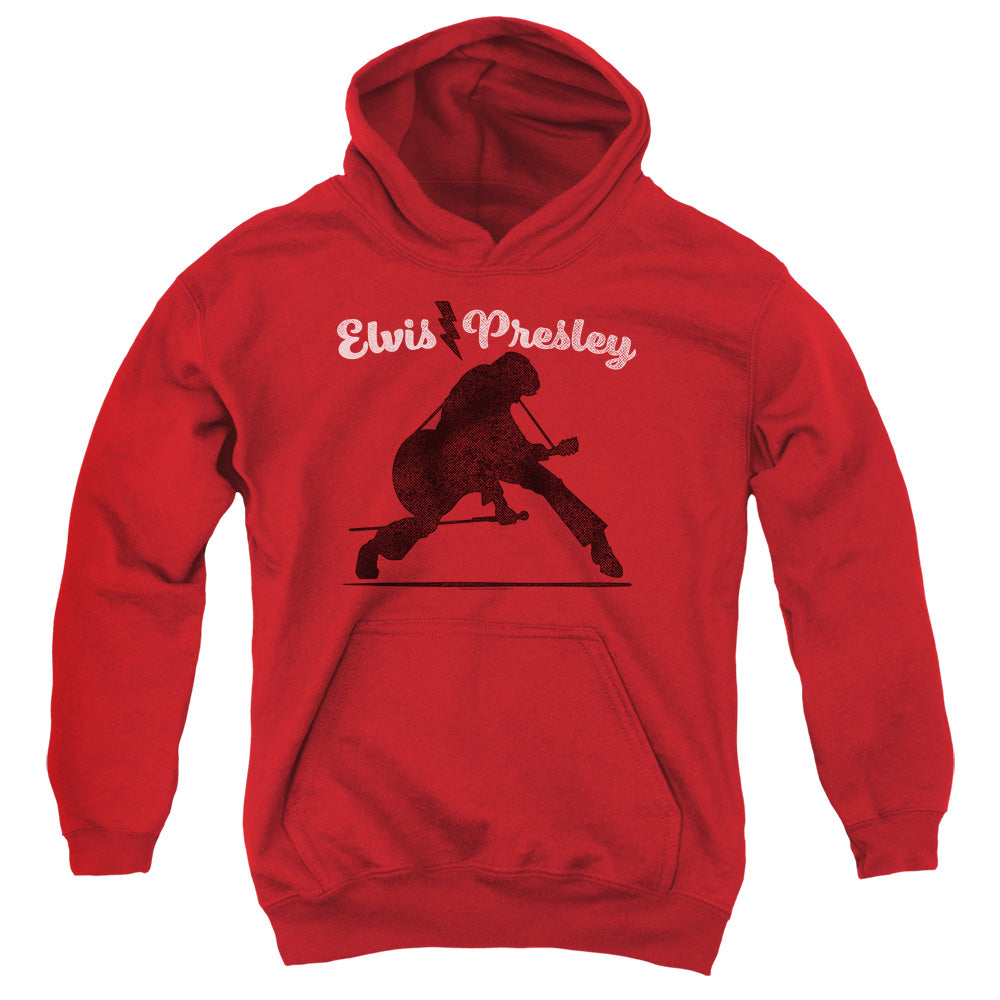 AN OFFCIALLY LICENSED ELVIS PRESLEY OVERPRINT YOUTH HOODIE RED