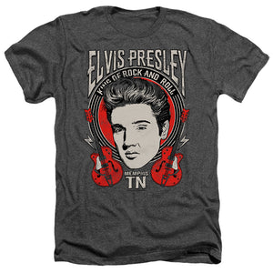 AN OFFCIALLY LICENSED ELVIS PRESLEY ELVIS ROCK MEN'S HEATHER T-SHIRT CHARCOAL