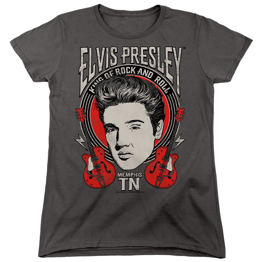AN OFFCIALLY LICENSED ELVIS PRESLEY ELVIS ROCK WOMEN'S REGULAR FIT T-SHIRT CHARCOAL