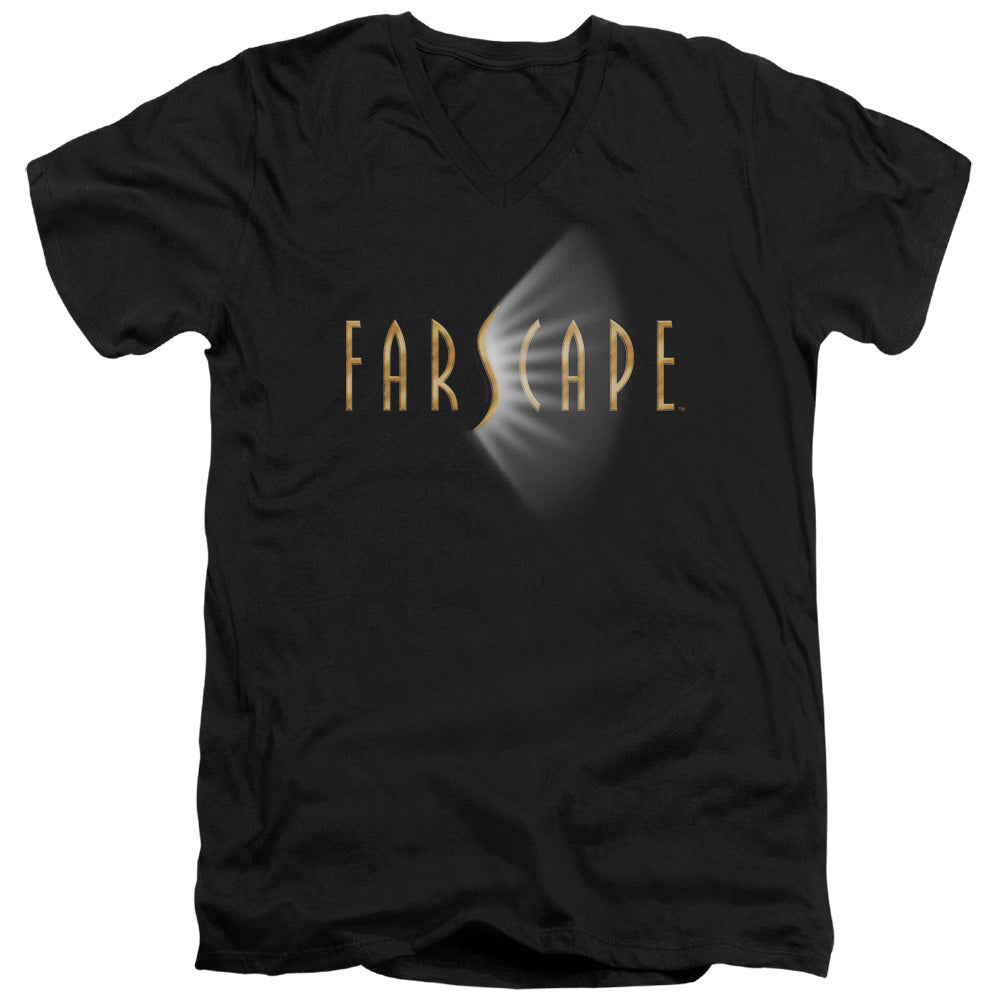 AN OFFCIALLY LICENSED FARSCAPE LOGO MEN'S V-NECK T-SHIRT BLACK