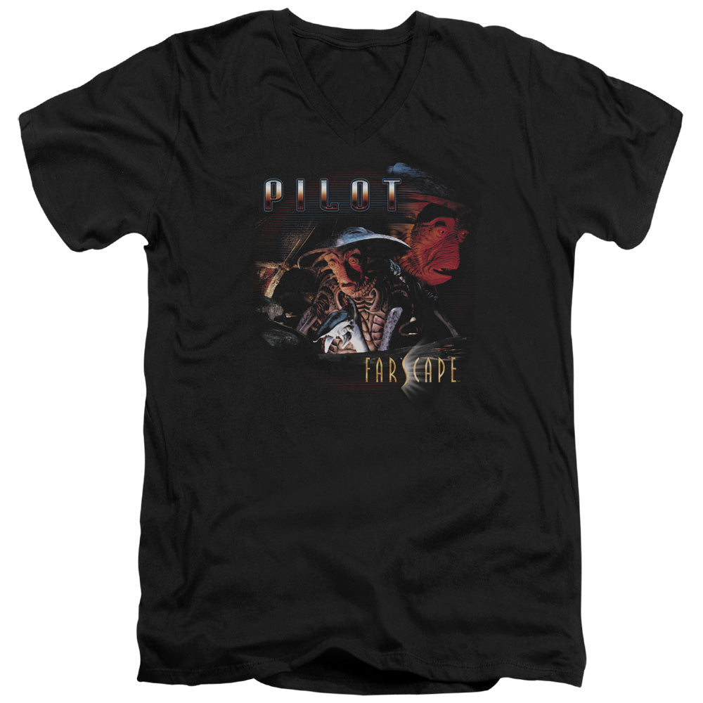 AN OFFCIALLY LICENSED FARSCAPE PILOT MEN'S V-NECK T-SHIRT BLACK