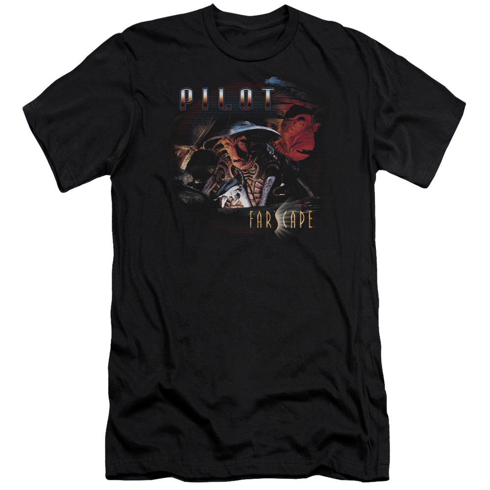 AN OFFCIALLY LICENSED FARSCAPE PILOT MEN'S PREMIUM SLIM FIT T-SHIRT BLACK