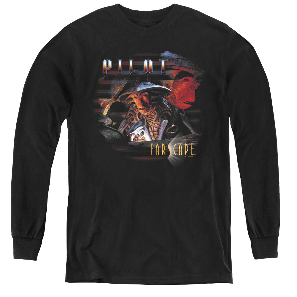 AN OFFCIALLY LICENSED FARSCAPE PILOT YOUTH LONG SLEEVE T-SHIRT BLACK