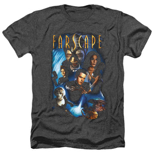AN OFFCIALLY LICENSED FARSCAPE COMIC COVER MEN'S HEATHER T-SHIRT CHARCOAL