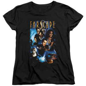 AN OFFCIALLY LICENSED FARSCAPE COMIC COVER WOMEN'S REGULAR FIT T-SHIRT BLACK