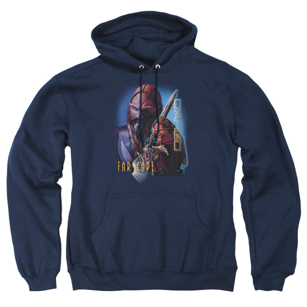 AN OFFCIALLY LICENSED FARSCAPE DARGO ADULT UNISEX PULLOVER HOODIE NAVY