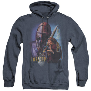 AN OFFCIALLY LICENSED FARSCAPE DARGO ADULT UNISEX HEATHER PULLOVER HOODIE NAVY