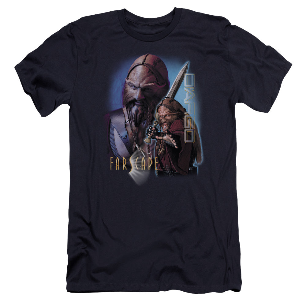 AN OFFCIALLY LICENSED FARSCAPE DARGO MEN'S PREMIUM SLIM FIT T-SHIRT NAVY