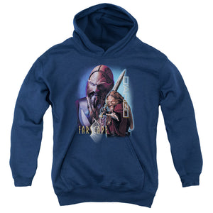 AN OFFCIALLY LICENSED FARSCAPE DARGO YOUTH HOODIE NAVY