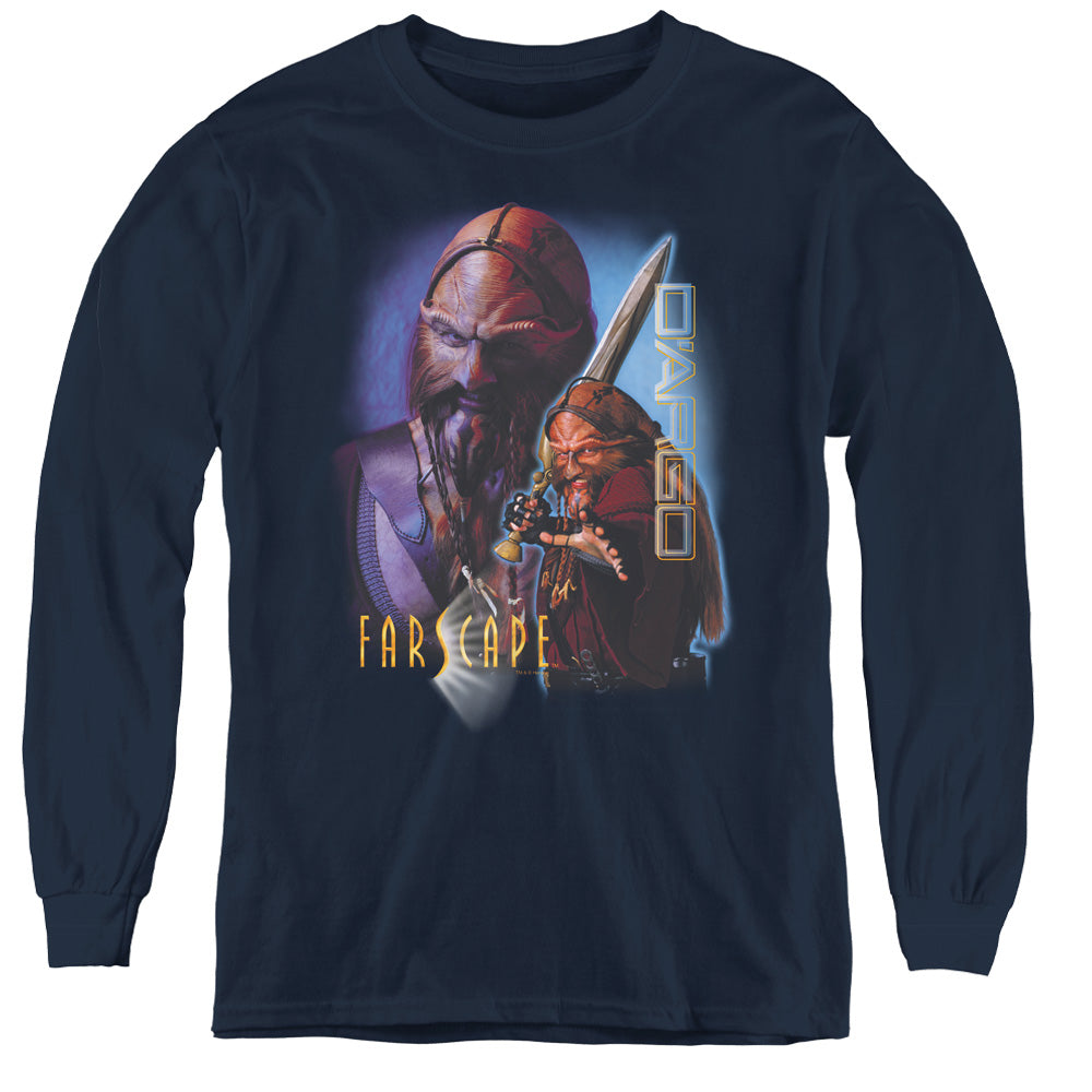 AN OFFCIALLY LICENSED FARSCAPE DARGO YOUTH LONG SLEEVE T-SHIRT NAVY