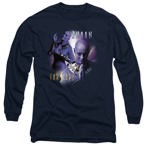 AN OFFCIALLY LICENSED FARSCAPE ZHAAN MEN'S LONG SLEEVE T-SHIRT NAVY