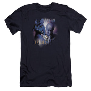 AN OFFCIALLY LICENSED FARSCAPE ZHAAN MEN'S PREMIUM SLIM FIT T-SHIRT NAVY