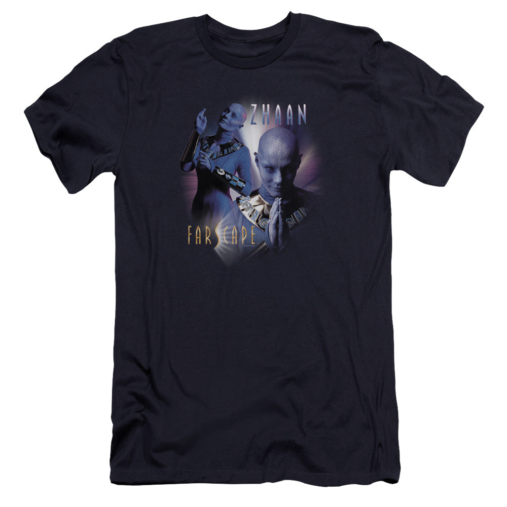 AN OFFCIALLY LICENSED FARSCAPE ZHAAN MEN'S PREMIUM SLIM FIT T-SHIRT NAVY