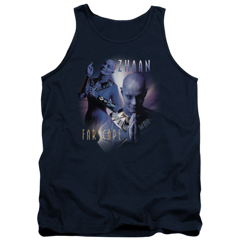 AN OFFCIALLY LICENSED FARSCAPE ZHAAN ADULT UNISEX TANK TOP NAVY