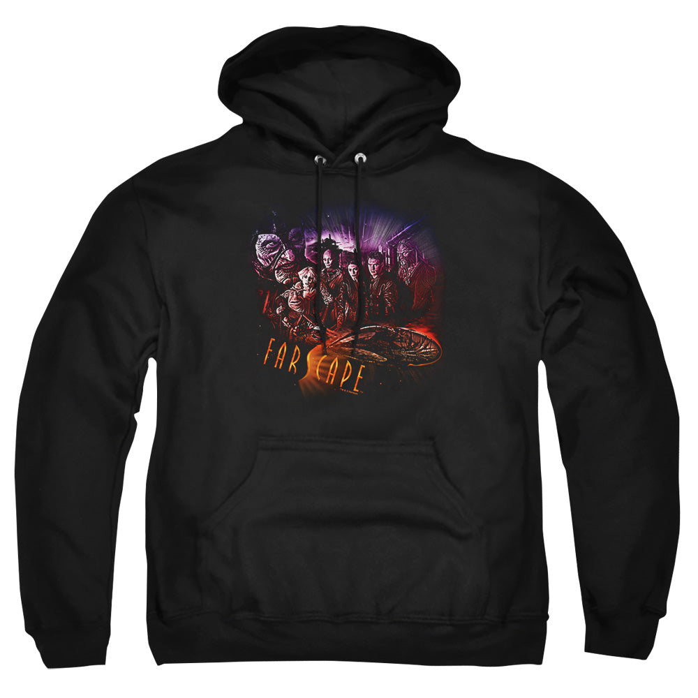 AN OFFCIALLY LICENSED FARSCAPE GRAPHIC COLLAGE ADULT UNISEX PULLOVER HOODIE BLACK