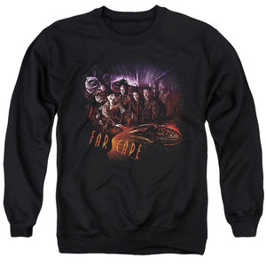AN OFFCIALLY LICENSED FARSCAPE GRAPHIC COLLAGE ADULT UNISEX CREWNECK SWEATSHIRT BLACK