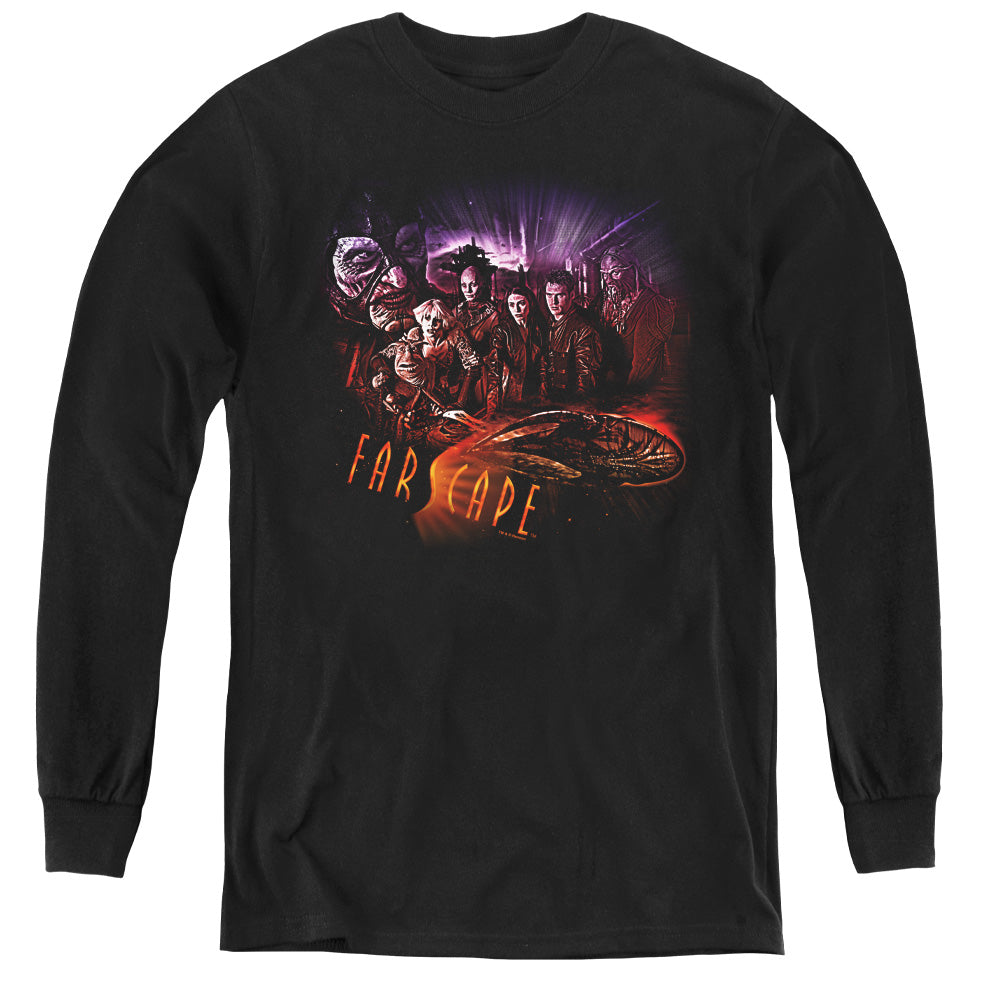 AN OFFCIALLY LICENSED FARSCAPE GRAPHIC COLLAGE YOUTH LONG SLEEVE T-SHIRT BLACK