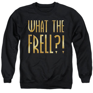 AN OFFCIALLY LICENSED FARSCAPE WHAT THE FRELL ADULT UNISEX CREWNECK SWEATSHIRT BLACK