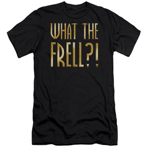 AN OFFCIALLY LICENSED FARSCAPE WHAT THE FRELL MEN'S PREMIUM SLIM FIT T-SHIRT BLACK