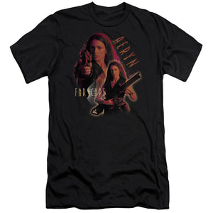AN OFFCIALLY LICENSED FARSCAPE AERYN MEN'S PREMIUM SLIM FIT T-SHIRT BLACK
