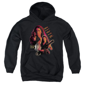 AN OFFCIALLY LICENSED FARSCAPE AERYN YOUTH HOODIE BLACK