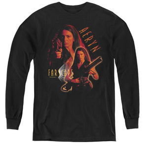 AN OFFCIALLY LICENSED FARSCAPE AERYN YOUTH LONG SLEEVE T-SHIRT BLACK