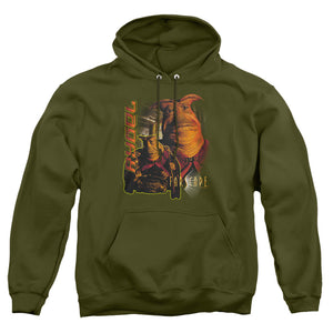 AN OFFCIALLY LICENSED FARSCAPE RYGEL ADULT UNISEX PULLOVER HOODIE MILITARY GREEN