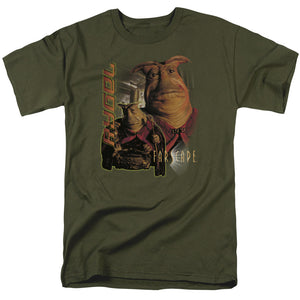 AN OFFCIALLY LICENSED FARSCAPE RYGEL MEN'S REGULAR FIT T-SHIRT MILITARY GREEN