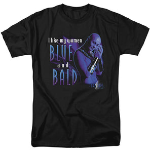 AN OFFCIALLY LICENSED FARSCAPE BLUE AND BALD MEN'S REGULAR FIT T-SHIRT BLACK