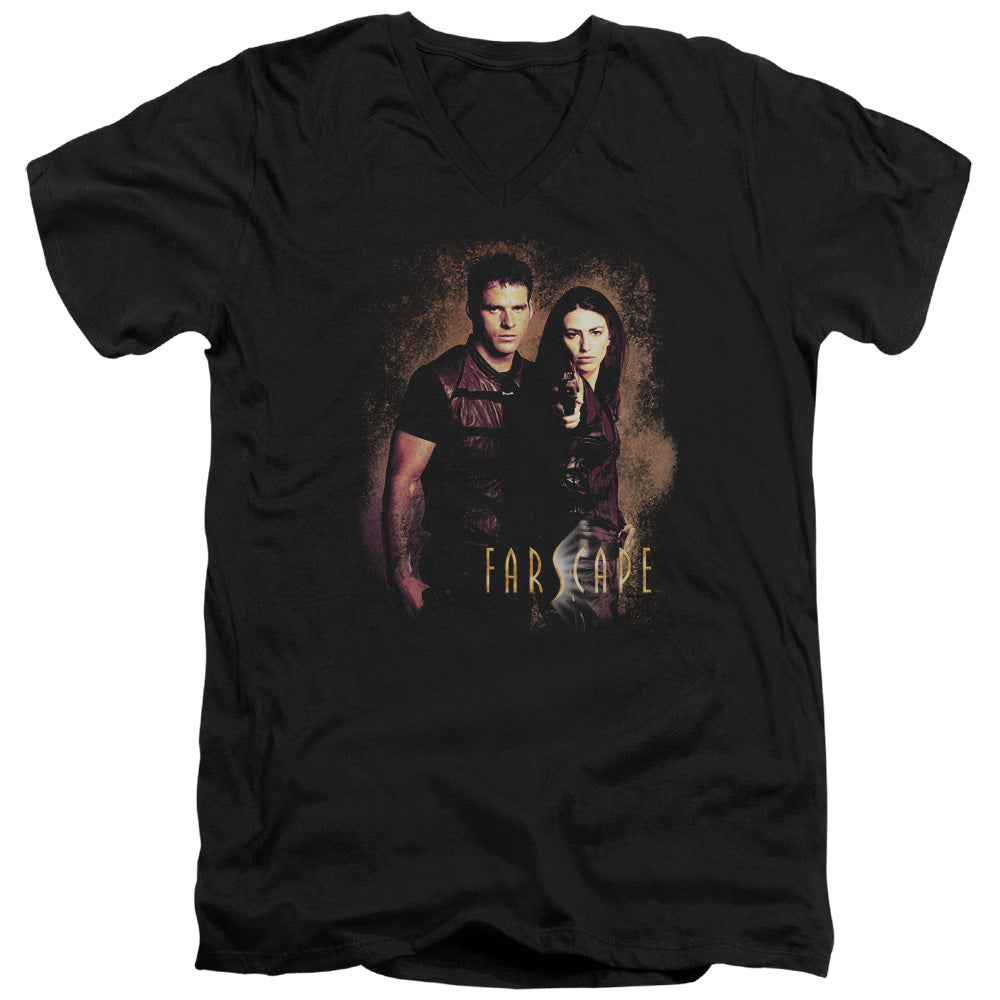 AN OFFCIALLY LICENSED FARSCAPE WANTED MEN'S V-NECK T-SHIRT BLACK