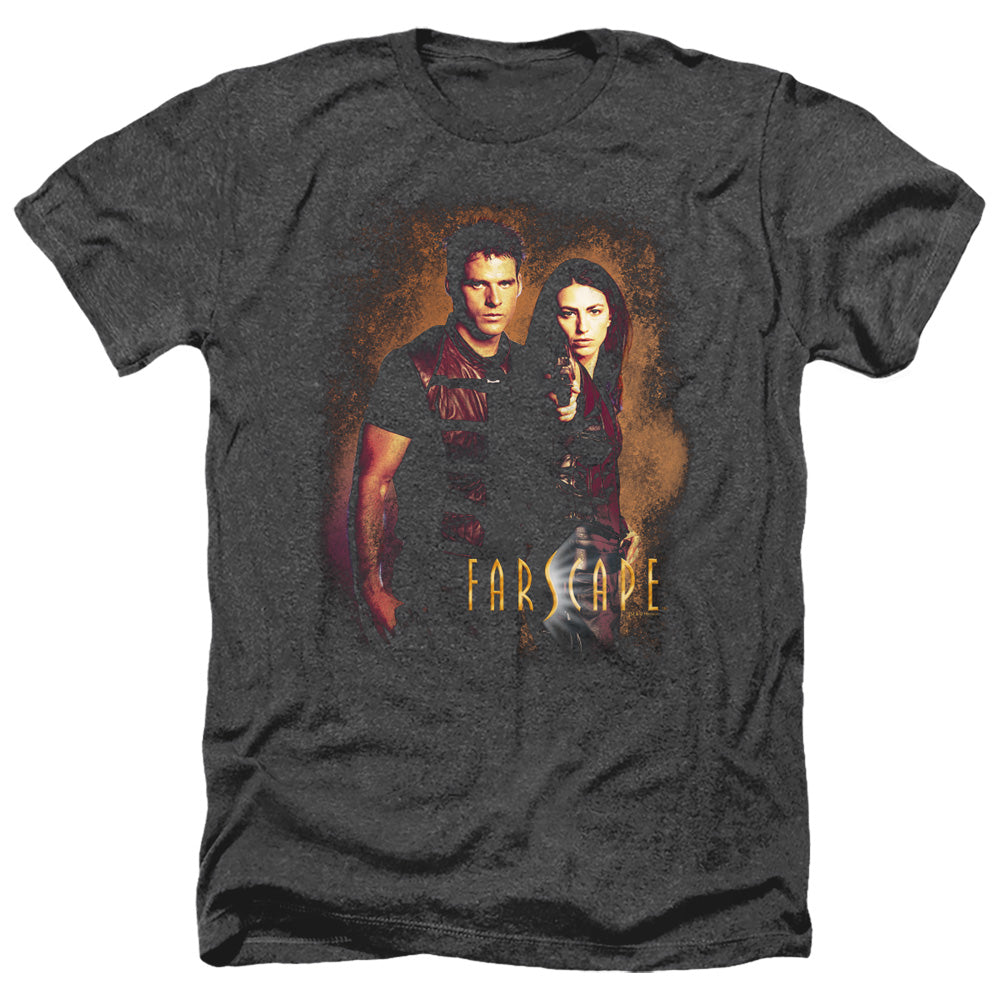 AN OFFCIALLY LICENSED FARSCAPE WANTED MEN'S HEATHER T-SHIRT CHARCOAL