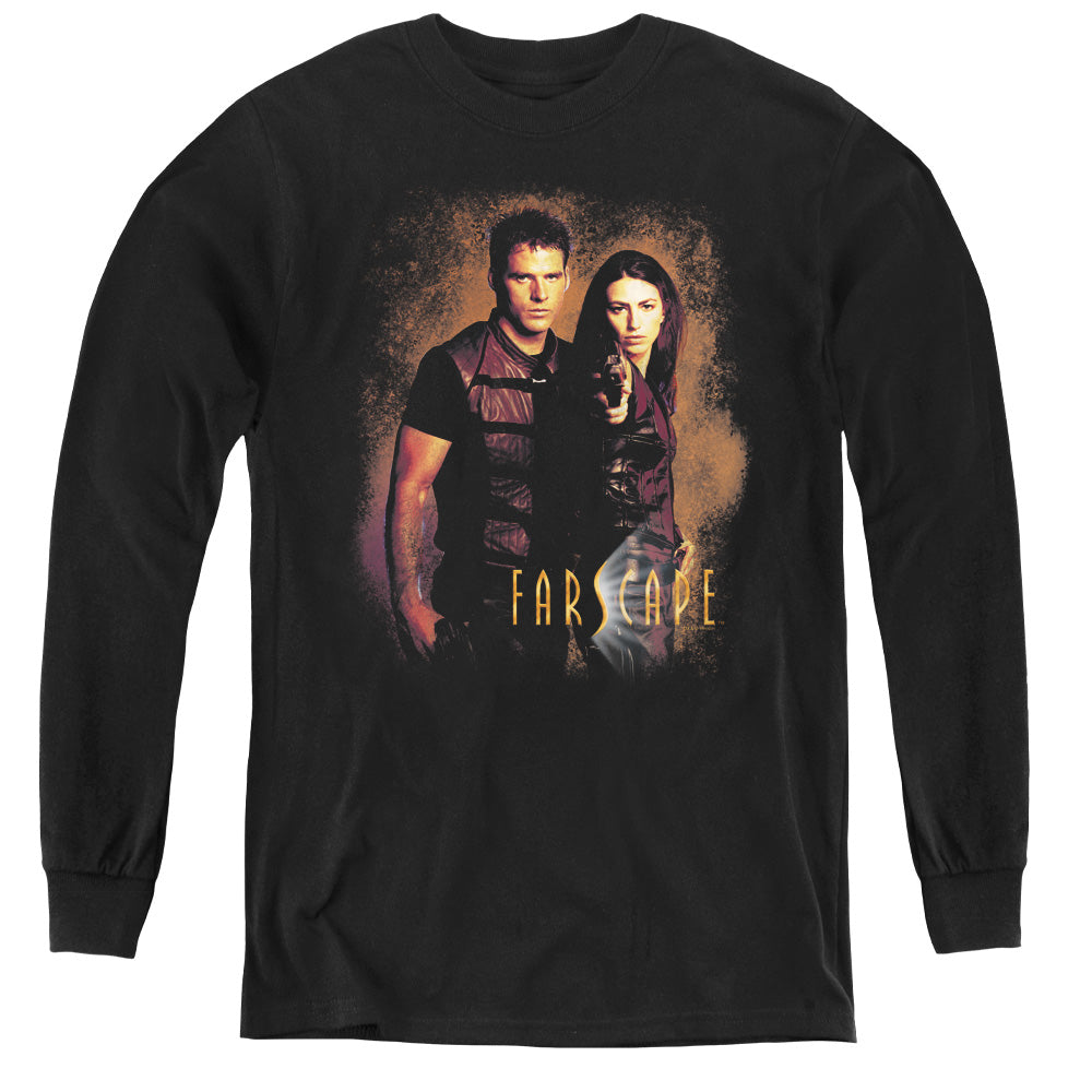 AN OFFCIALLY LICENSED FARSCAPE WANTED YOUTH LONG SLEEVE T-SHIRT BLACK
