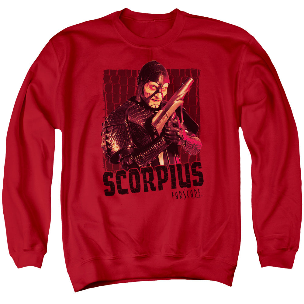 AN OFFCIALLY LICENSED FARSCAPE SCORPIUS ADULT UNISEX CREWNECK SWEATSHIRT RED