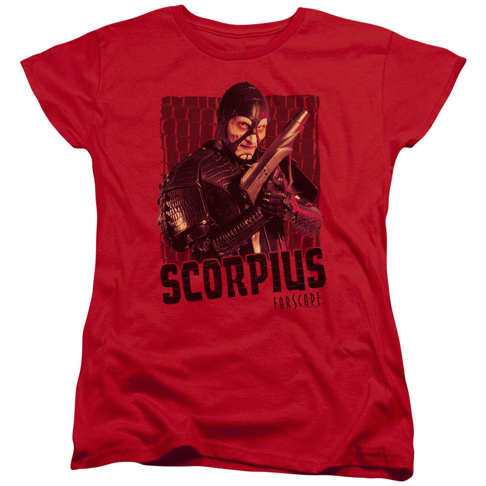 AN OFFCIALLY LICENSED FARSCAPE SCORPIUS WOMEN'S REGULAR FIT T-SHIRT RED