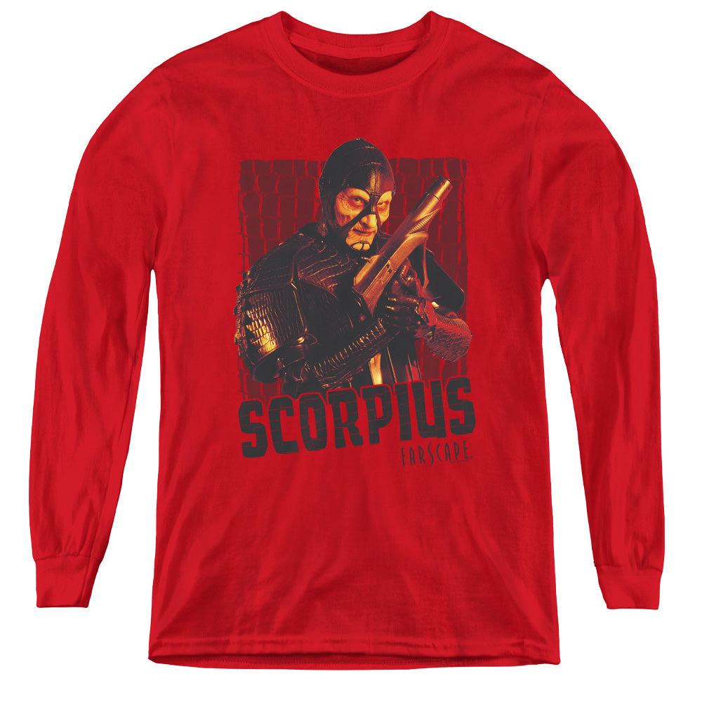 AN OFFCIALLY LICENSED FARSCAPE SCORPIUS YOUTH LONG SLEEVE T-SHIRT RED