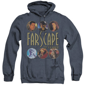 AN OFFCIALLY LICENSED FARSCAPE 20 YEARS ADULT UNISEX HEATHER PULLOVER HOODIE NAVY