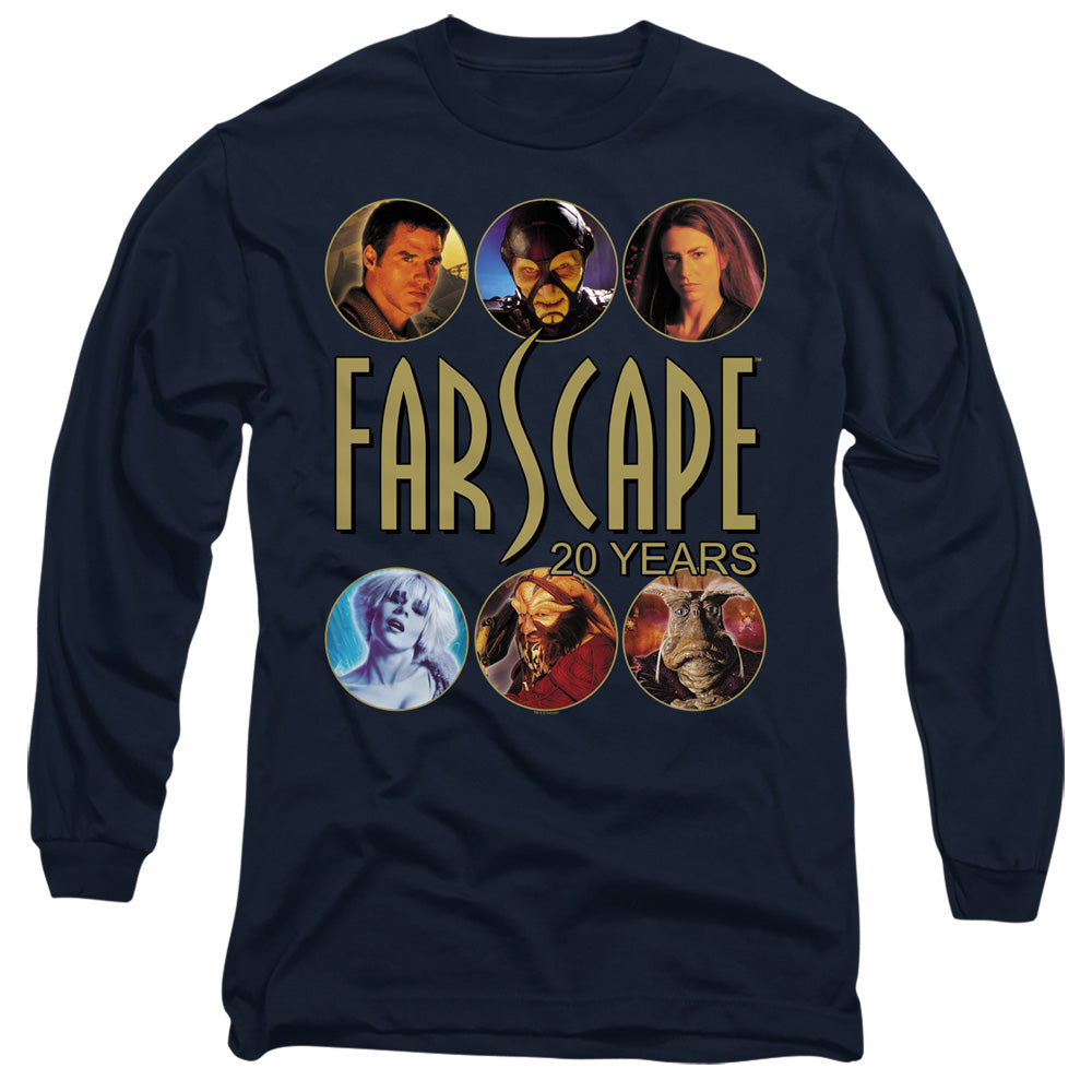 AN OFFCIALLY LICENSED FARSCAPE 20 YEARS MEN'S LONG SLEEVE T-SHIRT NAVY