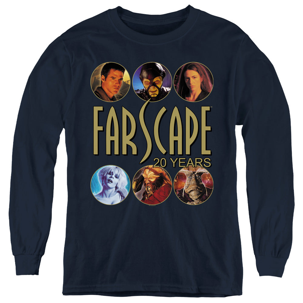 AN OFFCIALLY LICENSED FARSCAPE 20 YEARS YOUTH LONG SLEEVE T-SHIRT NAVY