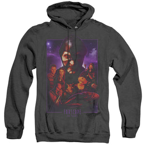 AN OFFCIALLY LICENSED FARSCAPE 20 YEARS COLLAGE ADULT UNISEX HEATHER PULLOVER HOODIE BLACK