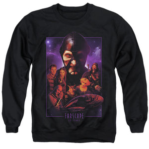 AN OFFCIALLY LICENSED FARSCAPE 20 YEARS COLLAGE ADULT UNISEX CREWNECK SWEATSHIRT BLACK
