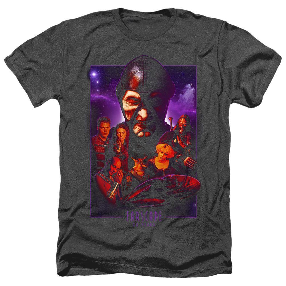 AN OFFCIALLY LICENSED FARSCAPE 20 YEARS COLLAGE MEN'S HEATHER T-SHIRT CHARCOAL