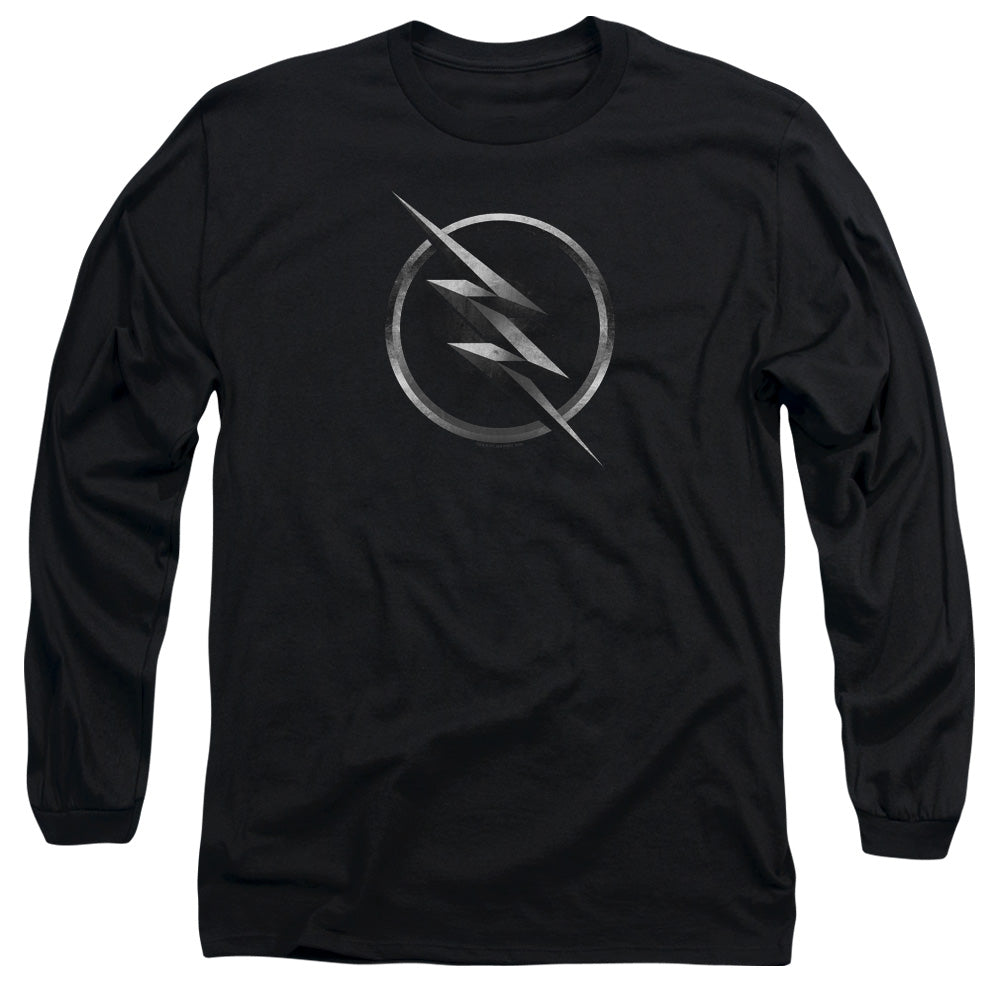 AN OFFCIALLY LICENSED FLASH ZOOM LOGO MEN'S LONG SLEEVE T-SHIRT BLACK