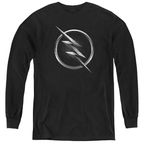 AN OFFCIALLY LICENSED FLASH ZOOM LOGO YOUTH LONG SLEEVE T-SHIRT BLACK
