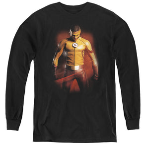 AN OFFCIALLY LICENSED FLASH KID FLASH YOUTH LONG SLEEVE T-SHIRT BLACK